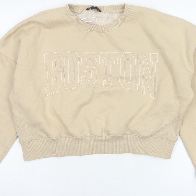 Pink Vanilla Women’s Beige L Boston Embroidered Oversized Sweatshirt