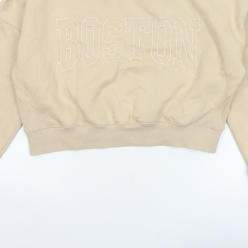 Pink Vanilla Women’s Beige L Boston Embroidered Oversized Sweatshirt