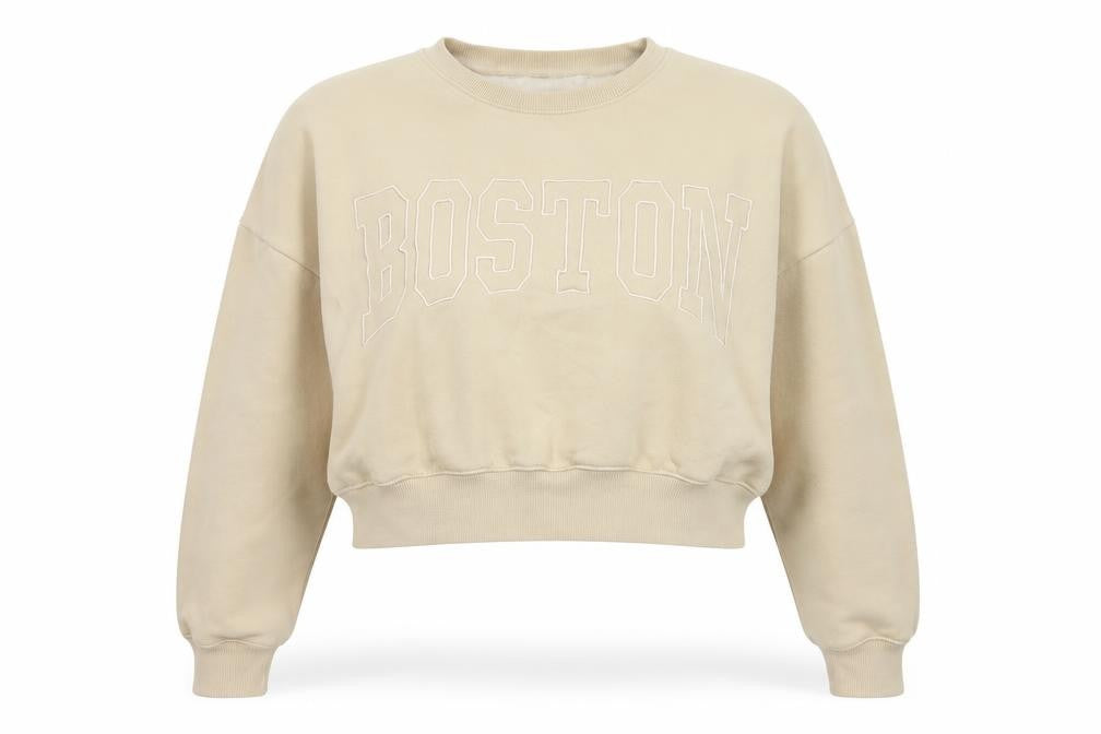 Pink Vanilla Women’s Beige L Boston Embroidered Oversized Sweatshirt