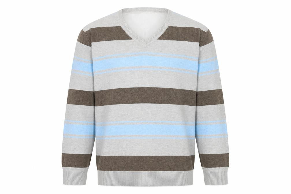 Next Men’s Grey Blue Brown Striped V-Neck Pullover Jumper Large