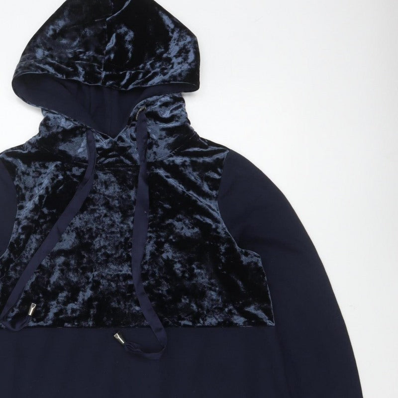 ONLY Women’s Blue M Pullover Hoodie Velvet Panel Long Sleeve