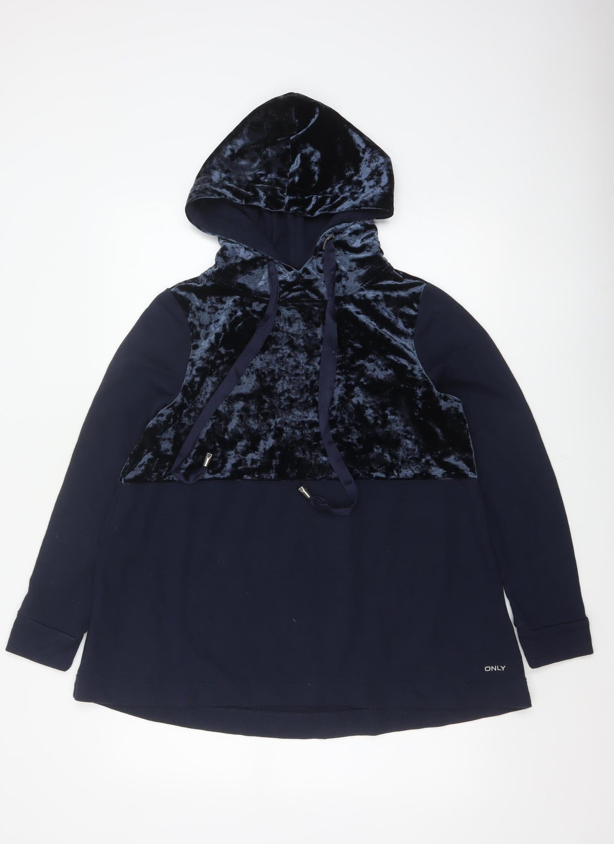 ONLY Women’s Blue M Pullover Hoodie Velvet Panel Long Sleeve