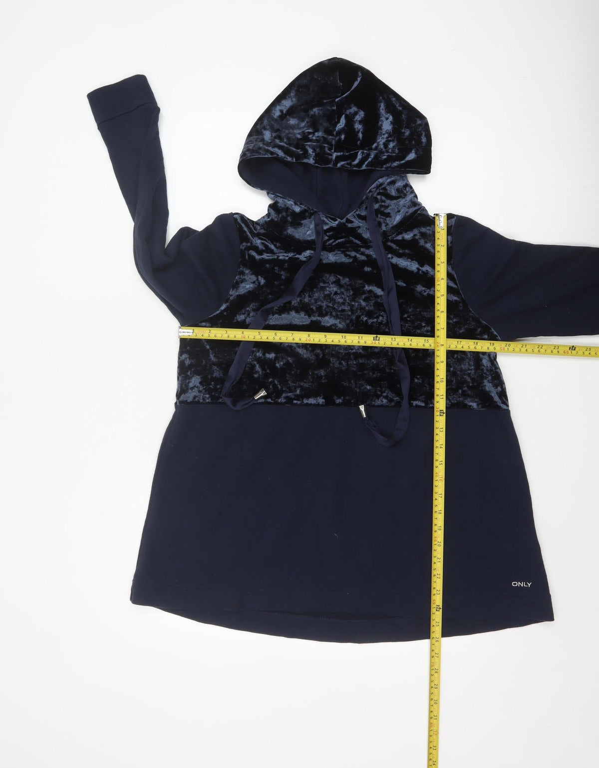ONLY Women’s Blue M Pullover Hoodie Velvet Panel Long Sleeve
