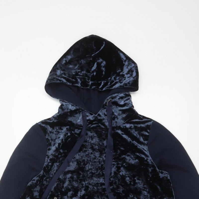 ONLY Women’s Blue M Pullover Hoodie Velvet Panel Long Sleeve