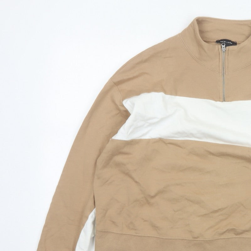 New Look Women’s Beige White Colourblock Quarter Zip Sweatshirt L