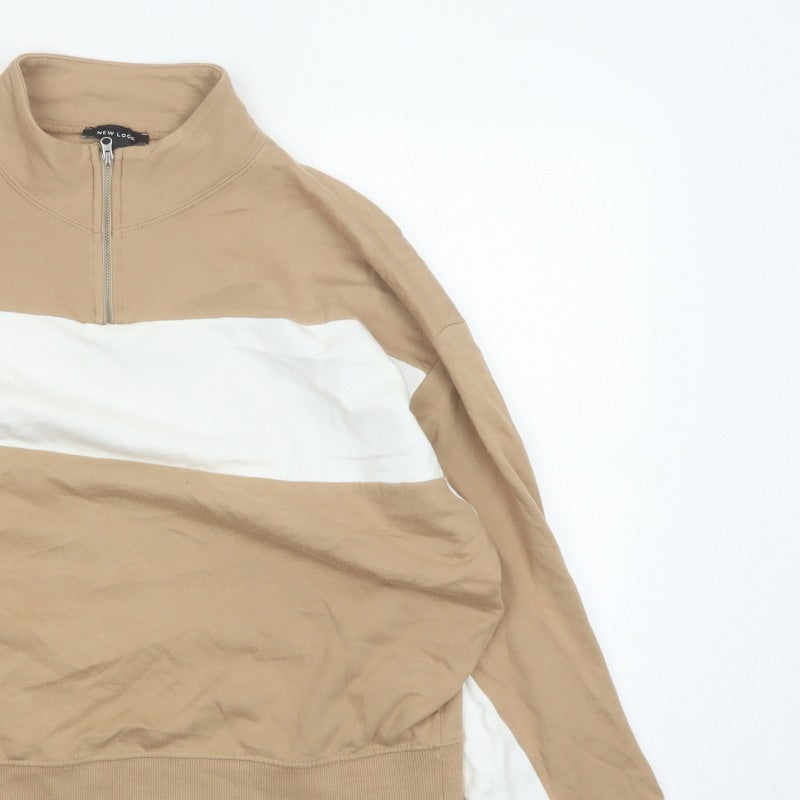 New Look Women’s Beige White Colourblock Quarter Zip Sweatshirt L