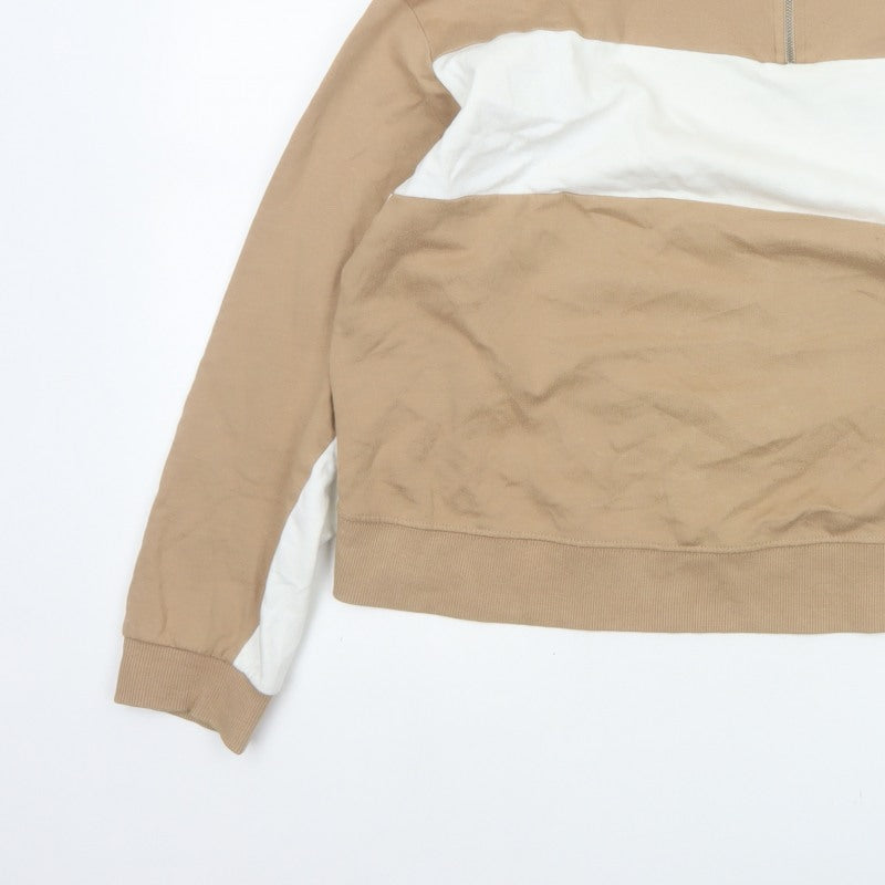 New Look Women’s Beige White Colourblock Quarter Zip Sweatshirt L