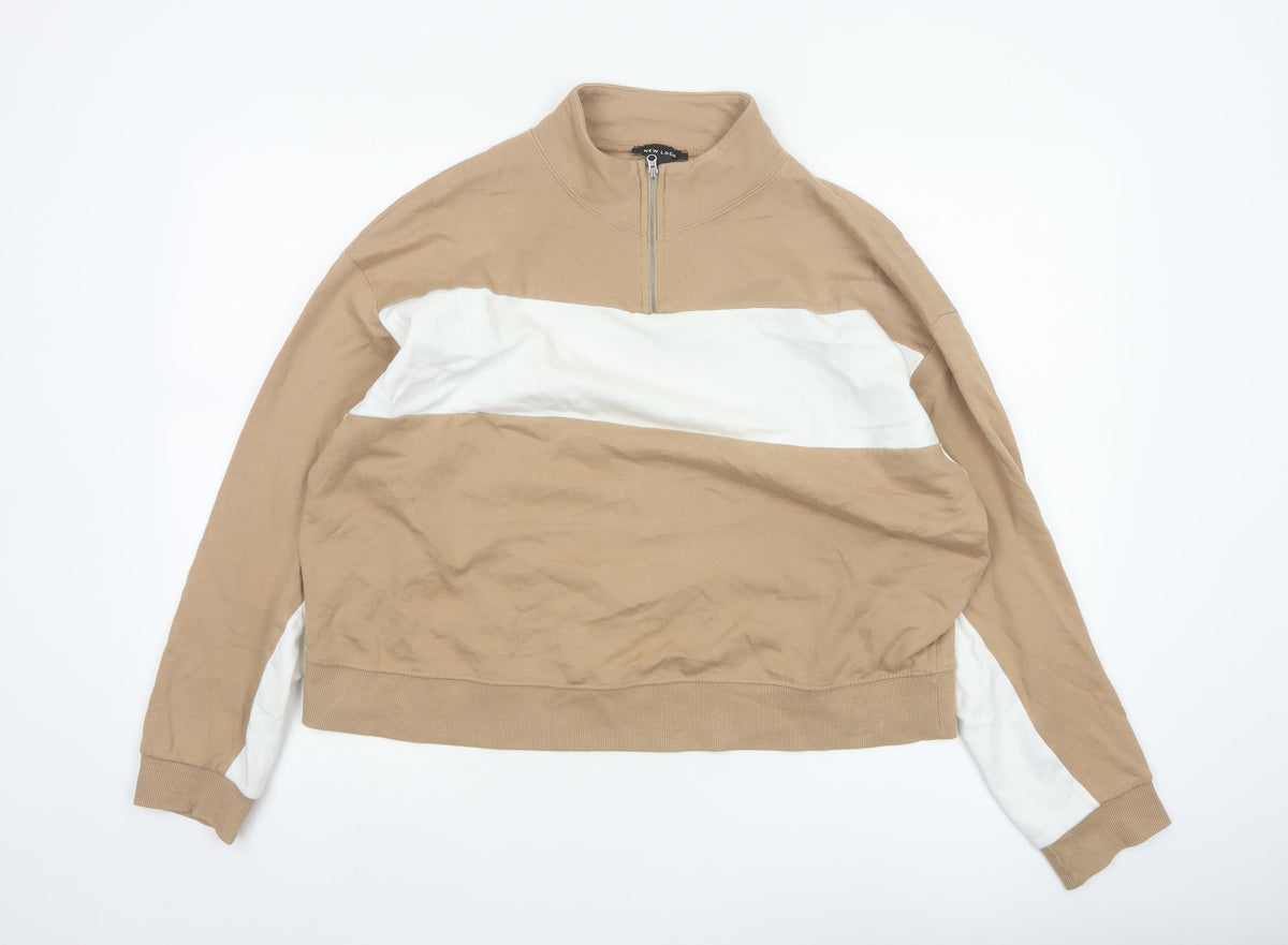New Look Women’s Beige White Colourblock Quarter Zip Sweatshirt L