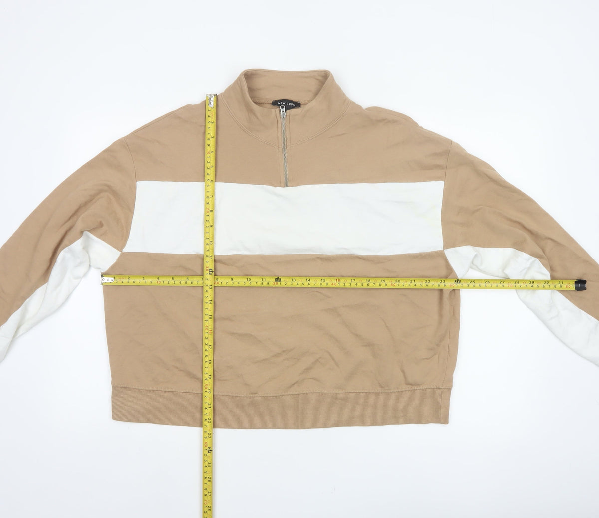 New Look Women’s Beige White Colourblock Quarter Zip Sweatshirt L