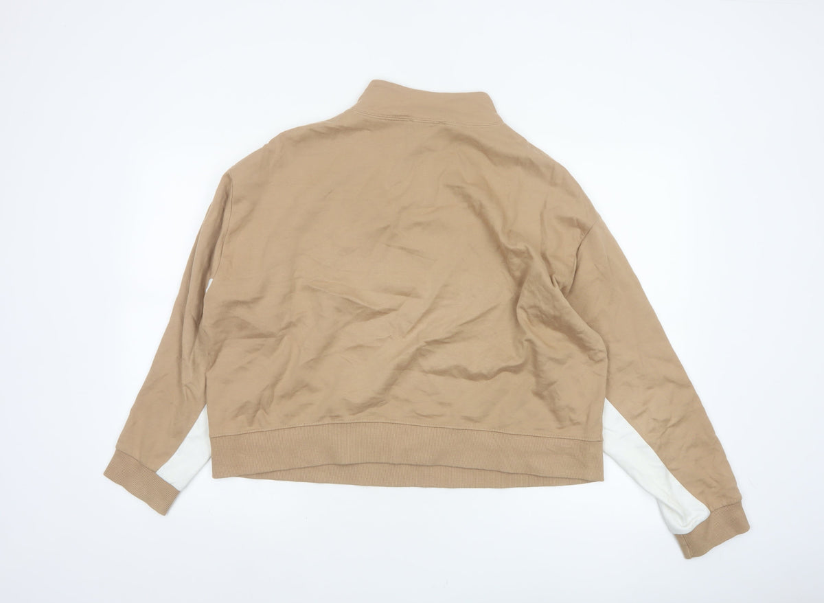 New Look Women’s Beige White Colourblock Quarter Zip Sweatshirt L