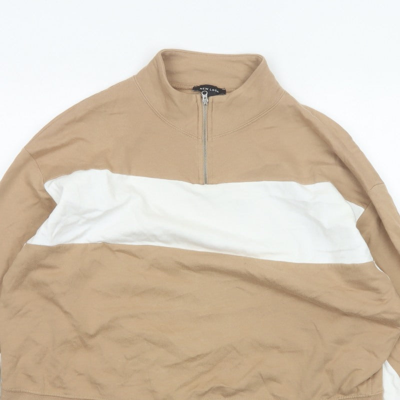 New Look Women’s Beige White Colourblock Quarter Zip Sweatshirt L