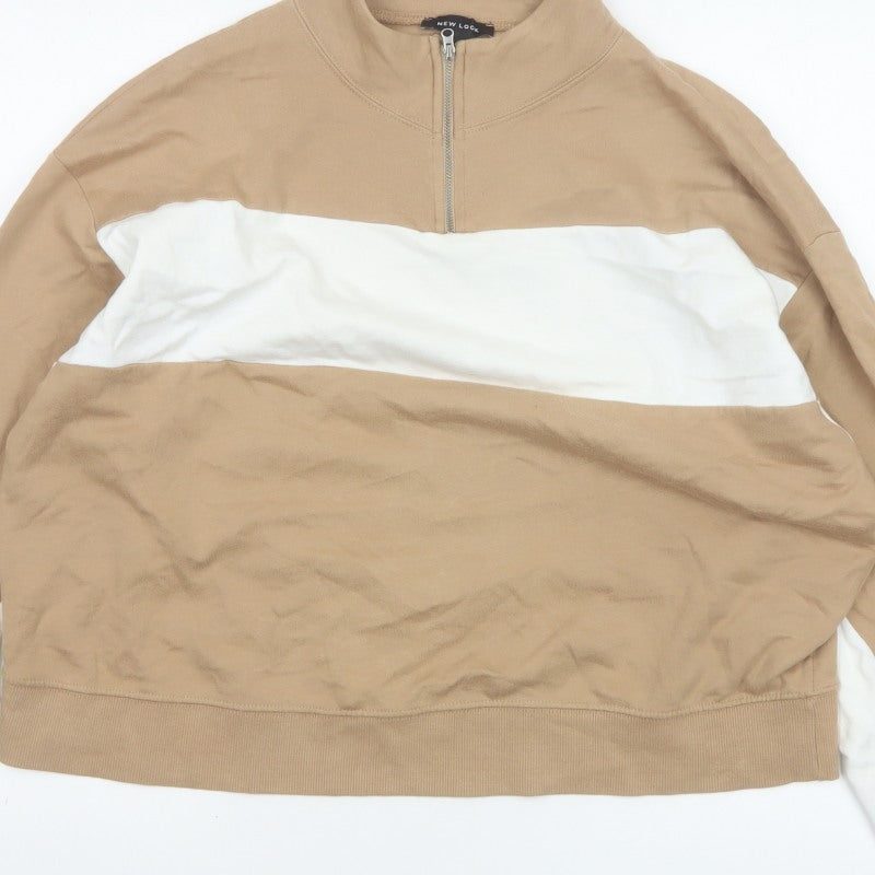 New Look Women’s Beige White Colourblock Quarter Zip Sweatshirt L