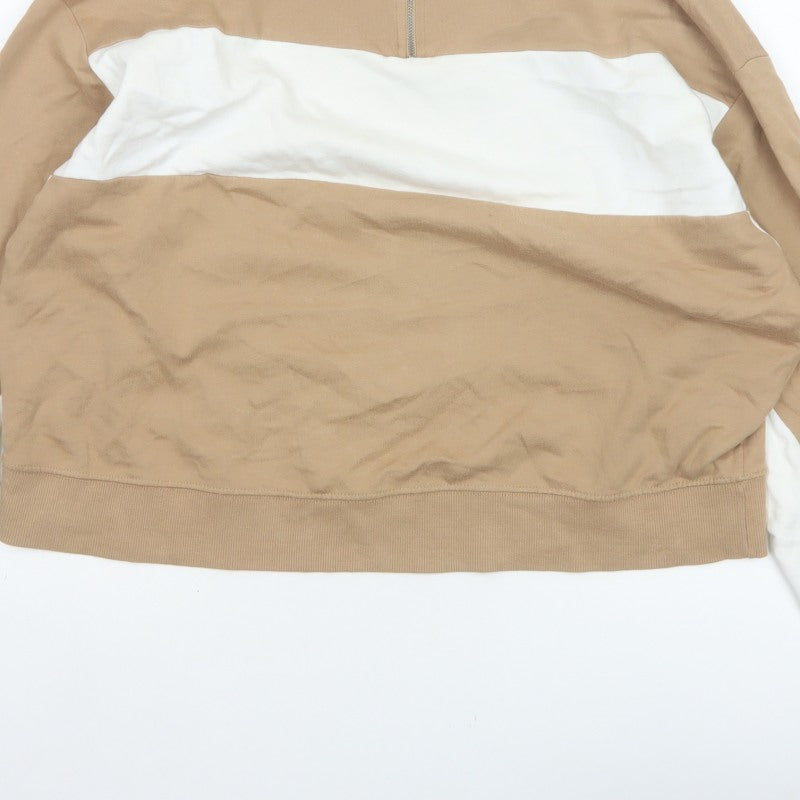 New Look Women’s Beige White Colourblock Quarter Zip Sweatshirt L
