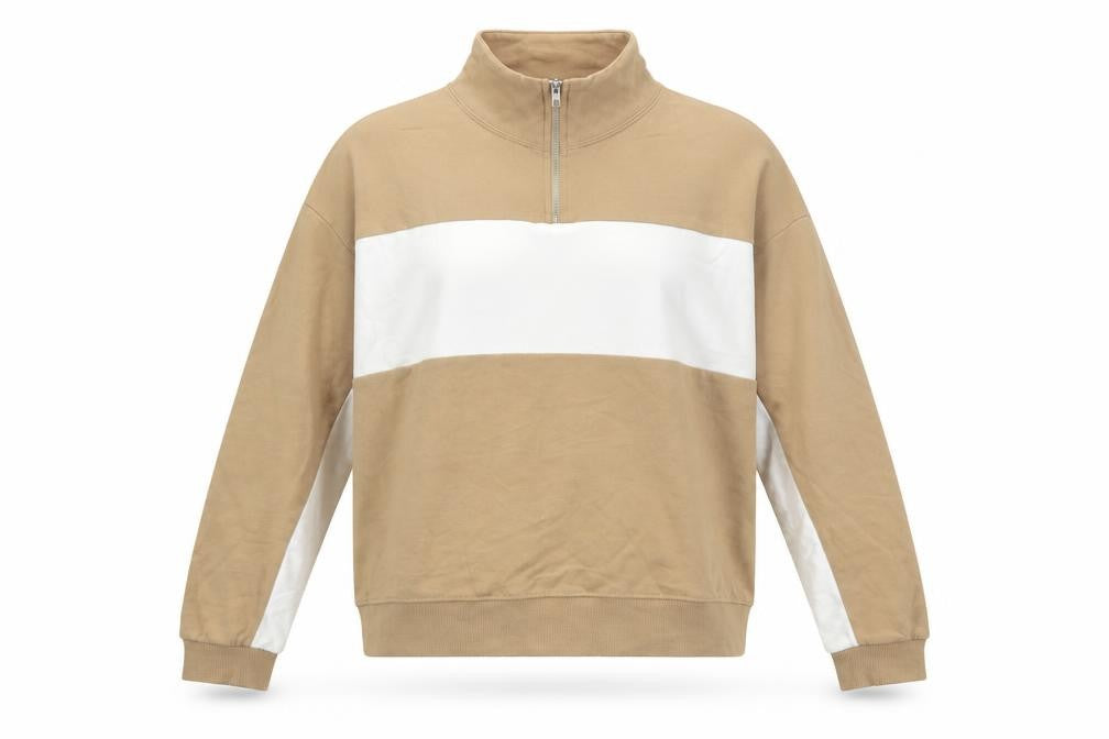 New Look Women’s Beige White Colourblock Quarter Zip Sweatshirt L