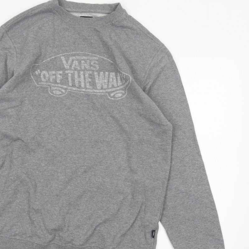 Vans Men’s Grey Small Pullover Crew Neck Logo Sweatshirt Fleece