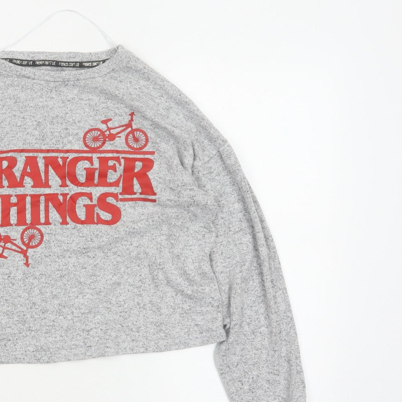 Netflix Women Grey UK 14 Cropped Stranger Things Long Sleeve T-Shirt