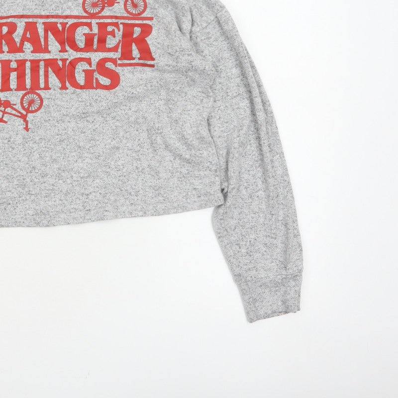 Netflix Women Grey UK 14 Cropped Stranger Things Long Sleeve T-Shirt