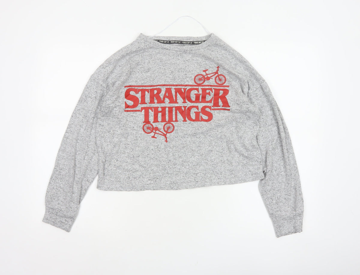 Netflix Women Grey UK 14 Cropped Stranger Things Long Sleeve T-Shirt