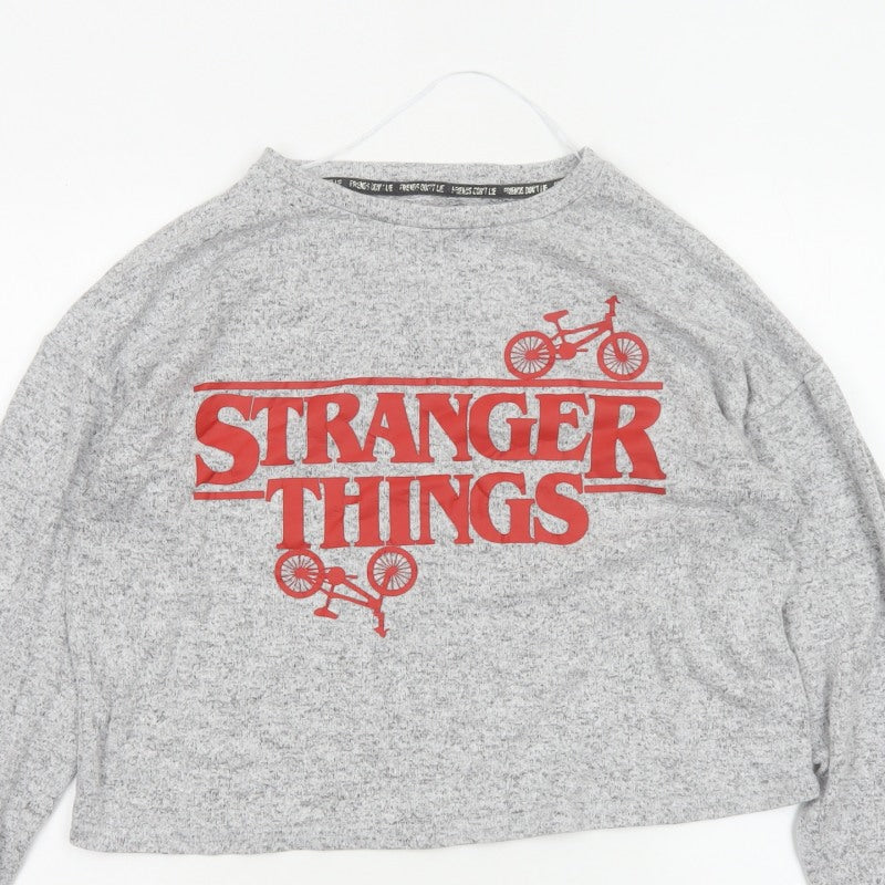 Netflix Women Grey UK 14 Cropped Stranger Things Long Sleeve T-Shirt