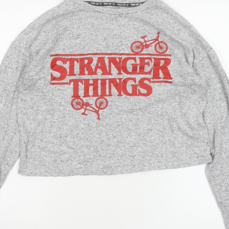 Netflix Women Grey UK 14 Cropped Stranger Things Long Sleeve T-Shirt