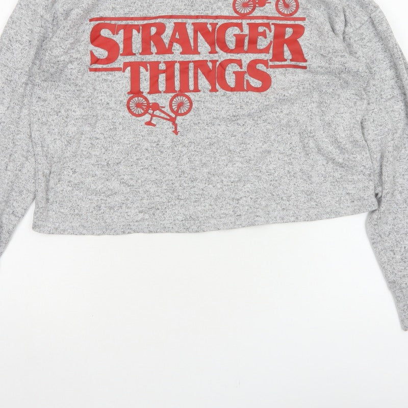 Netflix Women Grey UK 14 Cropped Stranger Things Long Sleeve T-Shirt