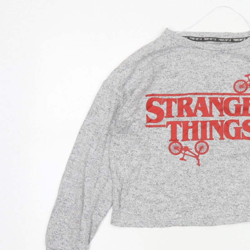 Netflix Women Grey UK 14 Cropped Stranger Things Long Sleeve T-Shirt