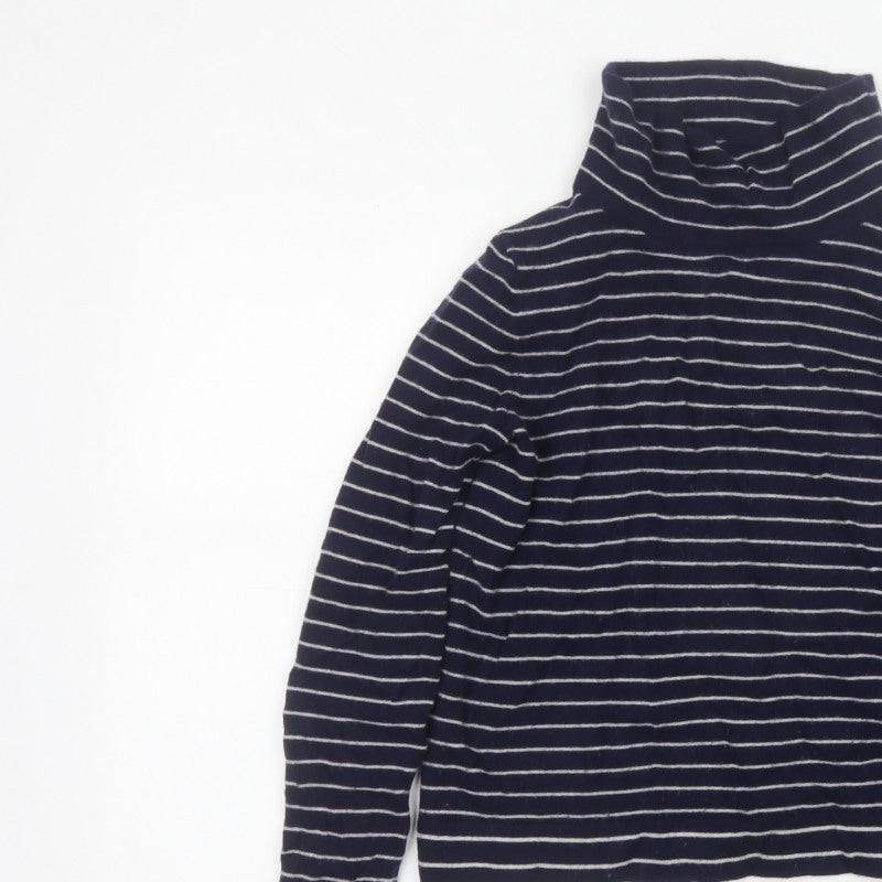 Hobbs Women Blue Stripe Cashmere Wool Roll Neck Jumper Size S