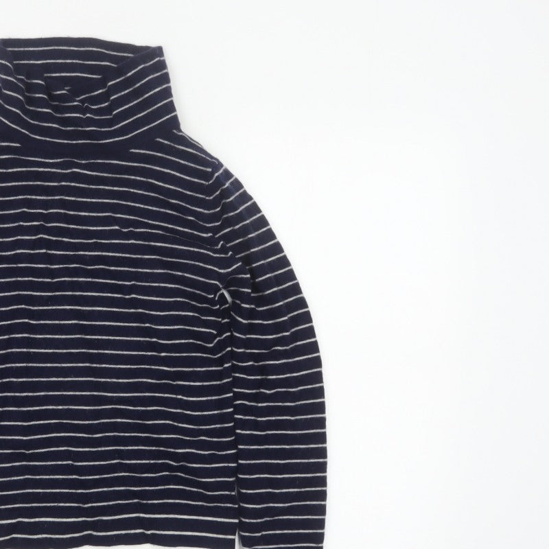 Hobbs Women Blue Stripe Cashmere Wool Roll Neck Jumper Size S