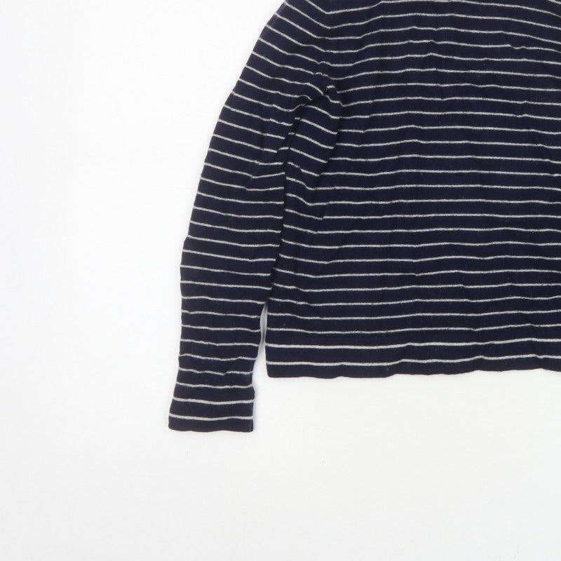 Hobbs Women Blue Stripe Cashmere Wool Roll Neck Jumper Size S