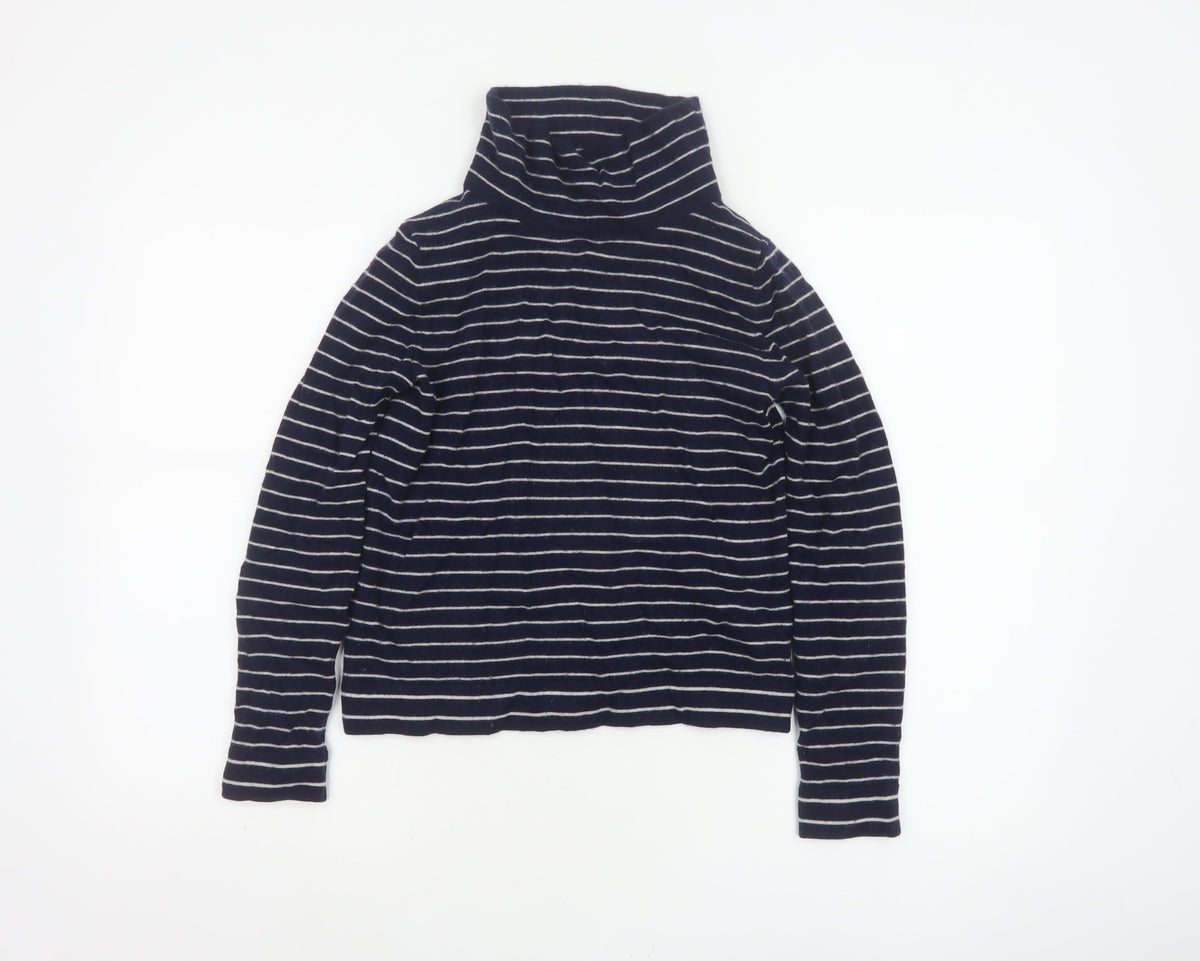 Hobbs Women Blue Stripe Cashmere Wool Roll Neck Jumper Size S