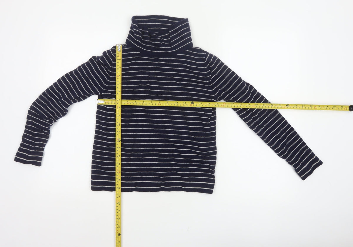 Hobbs Women Blue Stripe Cashmere Wool Roll Neck Jumper Size S
