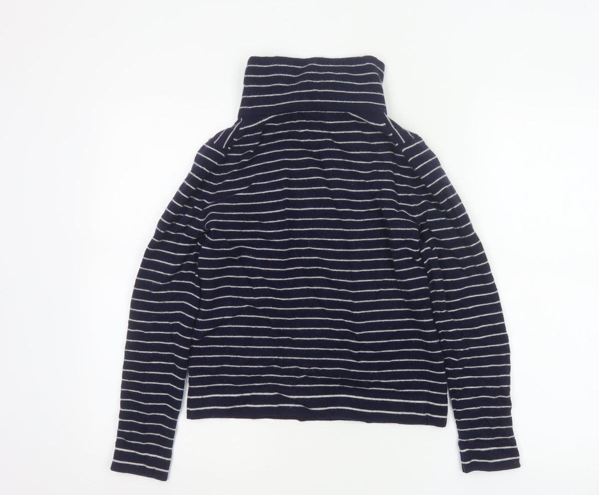 Hobbs Women Blue Stripe Cashmere Wool Roll Neck Jumper Size S