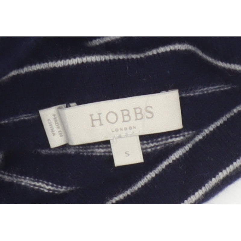 Hobbs Women Blue Stripe Cashmere Wool Roll Neck Jumper Size S