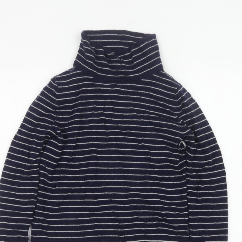Hobbs Women Blue Stripe Cashmere Wool Roll Neck Jumper Size S