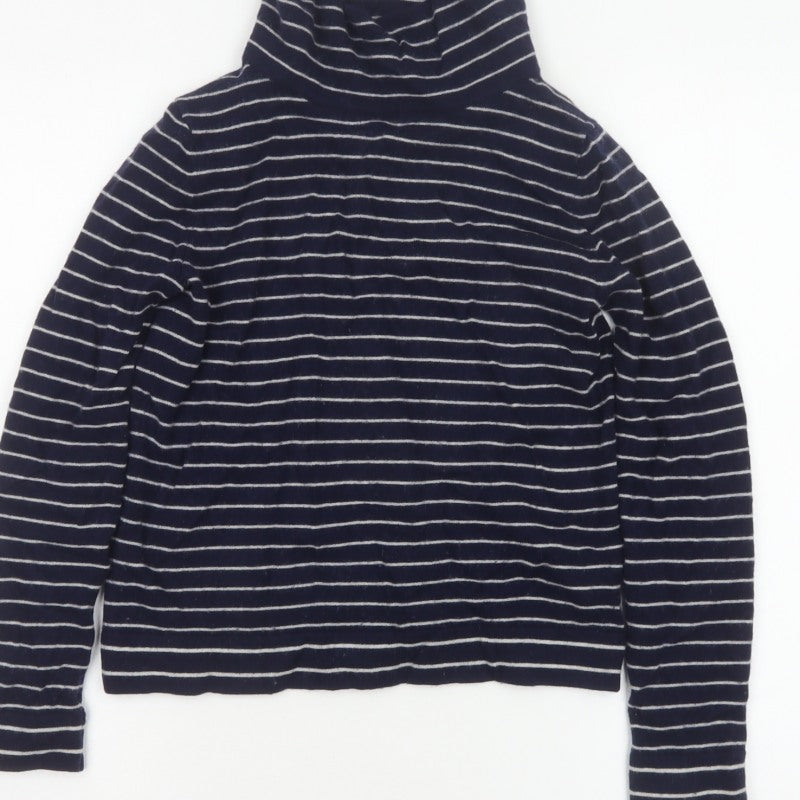 Hobbs Women Blue Stripe Cashmere Wool Roll Neck Jumper Size S