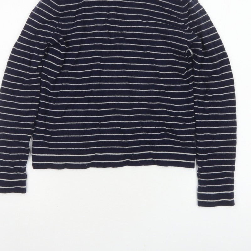 Hobbs Women Blue Stripe Cashmere Wool Roll Neck Jumper Size S