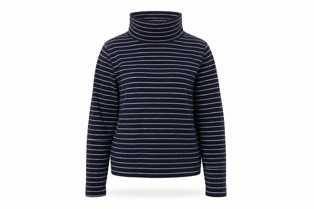 Hobbs Women Blue Stripe Cashmere Wool Roll Neck Jumper Size S