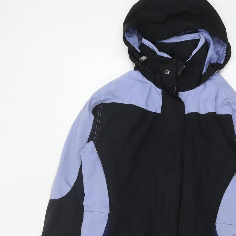 EZI Women’s Black Blue M Ski Jacket Hooded Nylon Full Zip