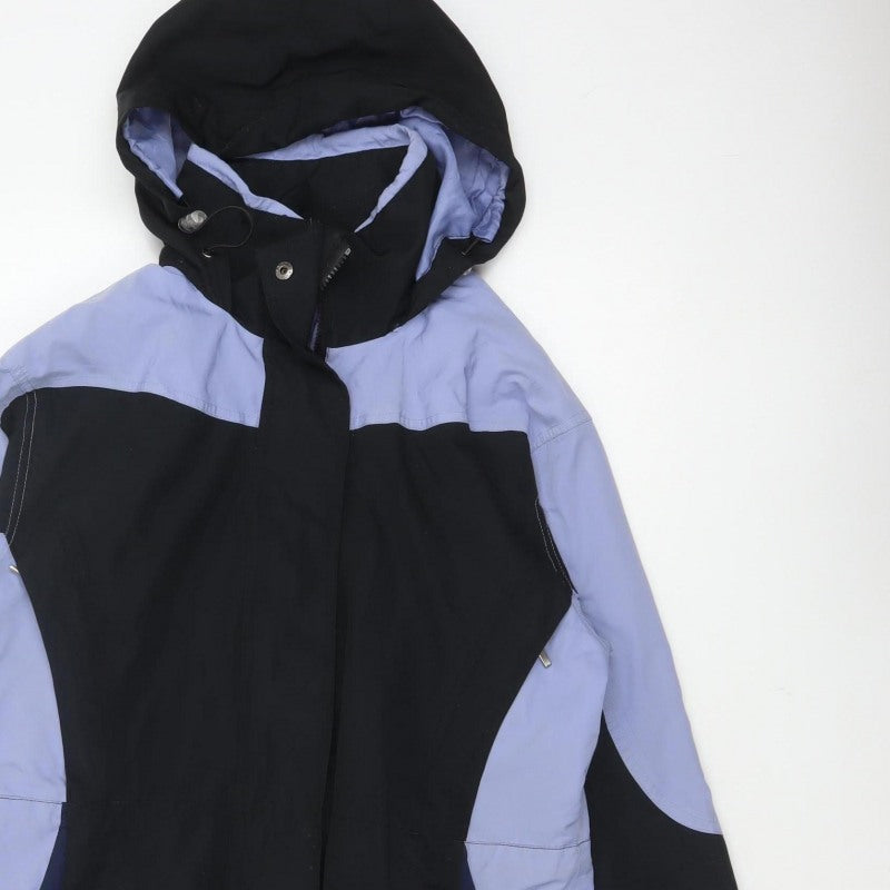 EZI Women’s Black Blue M Ski Jacket Hooded Nylon Full Zip