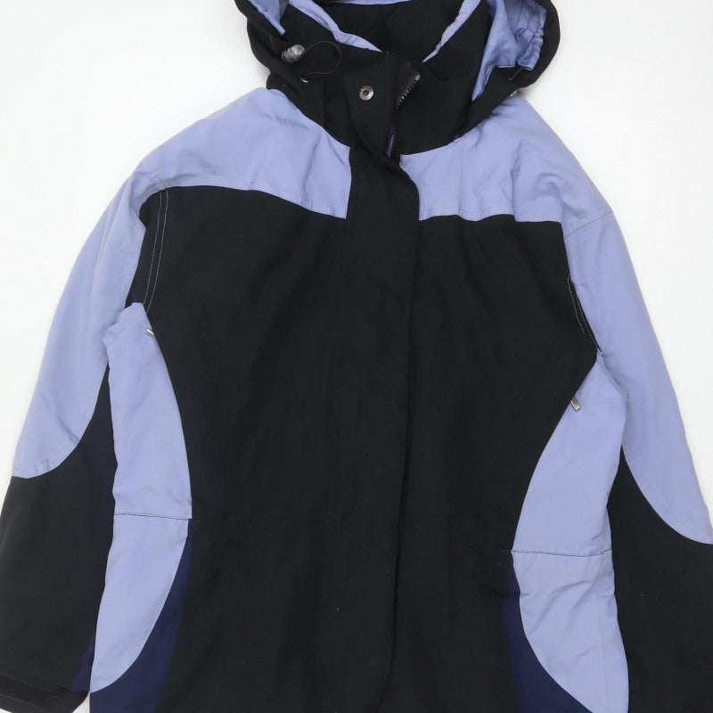 EZI Women’s Black Blue M Ski Jacket Hooded Nylon Full Zip