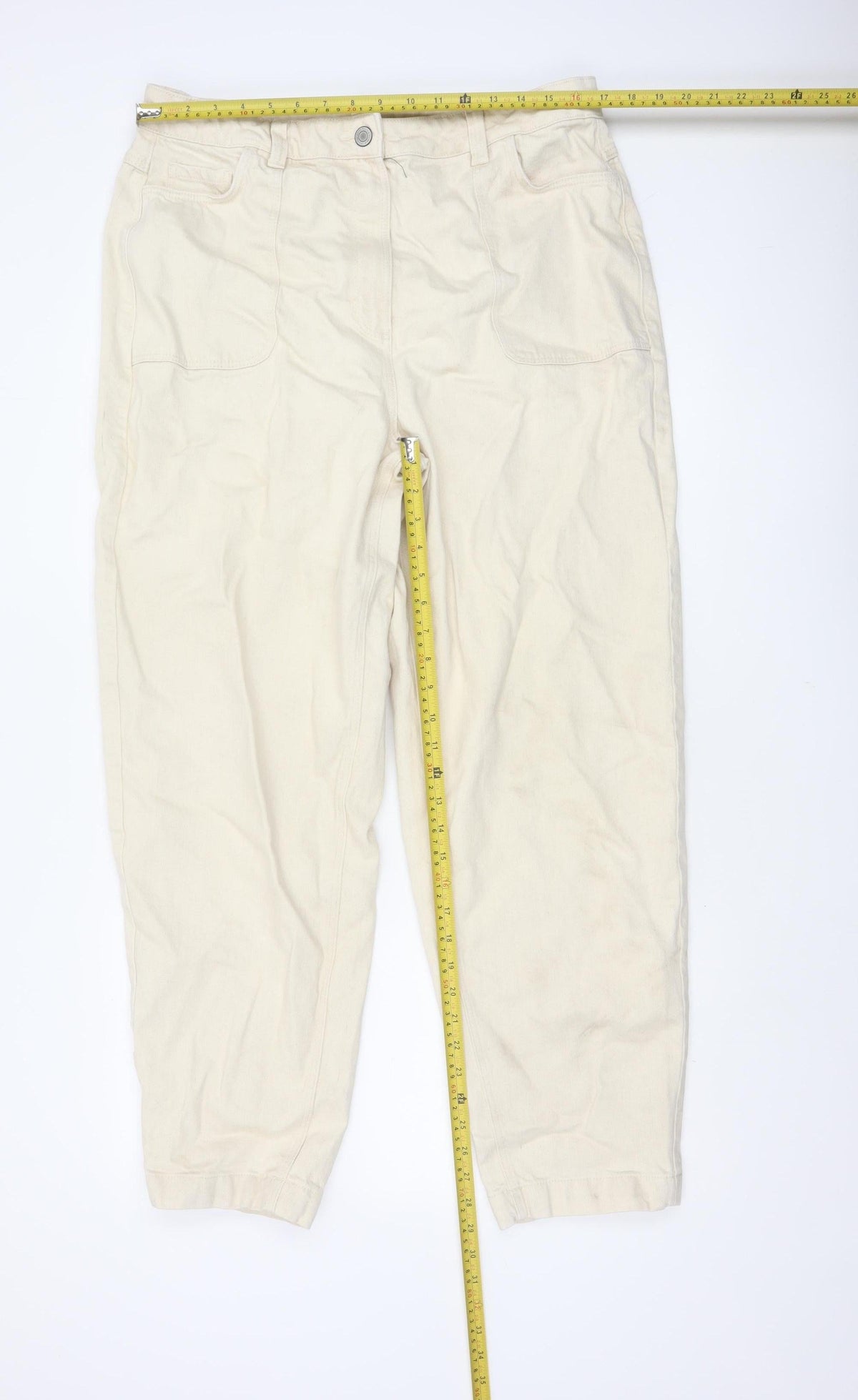 Per Una Women Ivory UK 16 Long High Rise Tapered Jeans