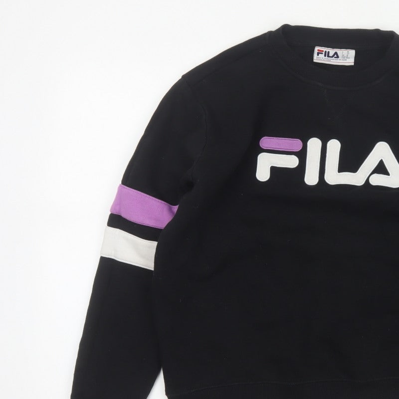 Fila Women’s Black M Pullover Sweatshirt Purple White Logo Crew Neck