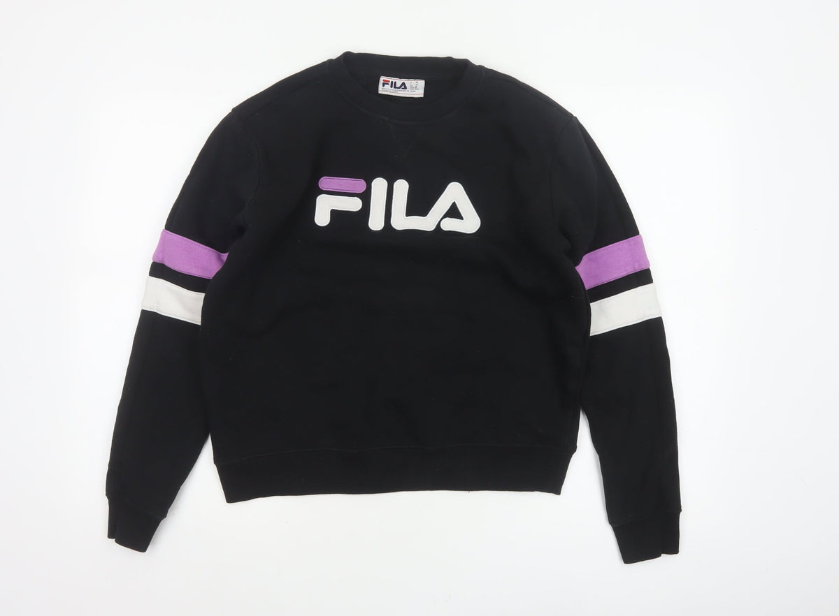 Fila Women’s Black M Pullover Sweatshirt Purple White Logo Crew Neck