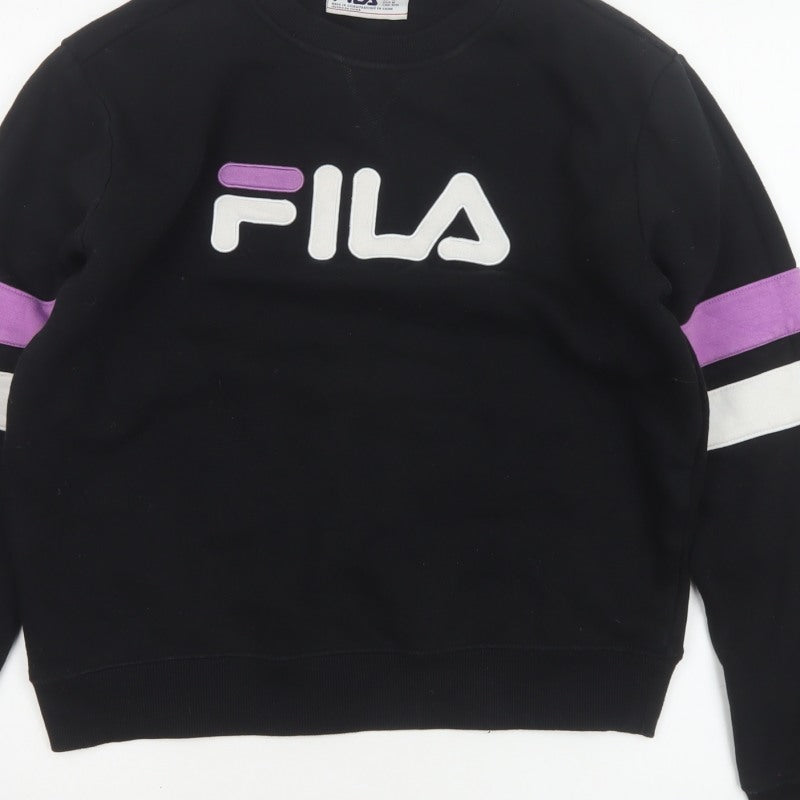 Fila Women’s Black M Pullover Sweatshirt Purple White Logo Crew Neck
