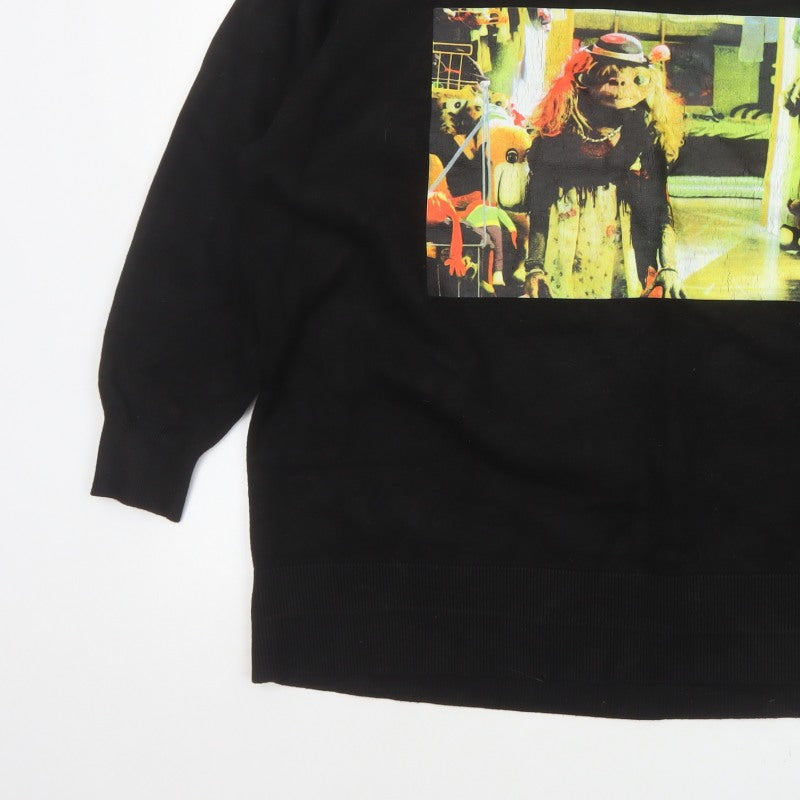 Zara Women Black Size S Graphic Print Crew Neck Knit Jumper