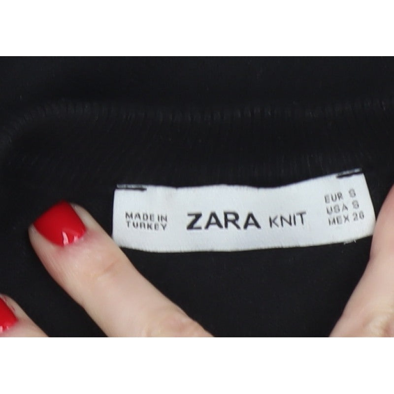 Zara Women Black Size S Graphic Print Crew Neck Knit Jumper