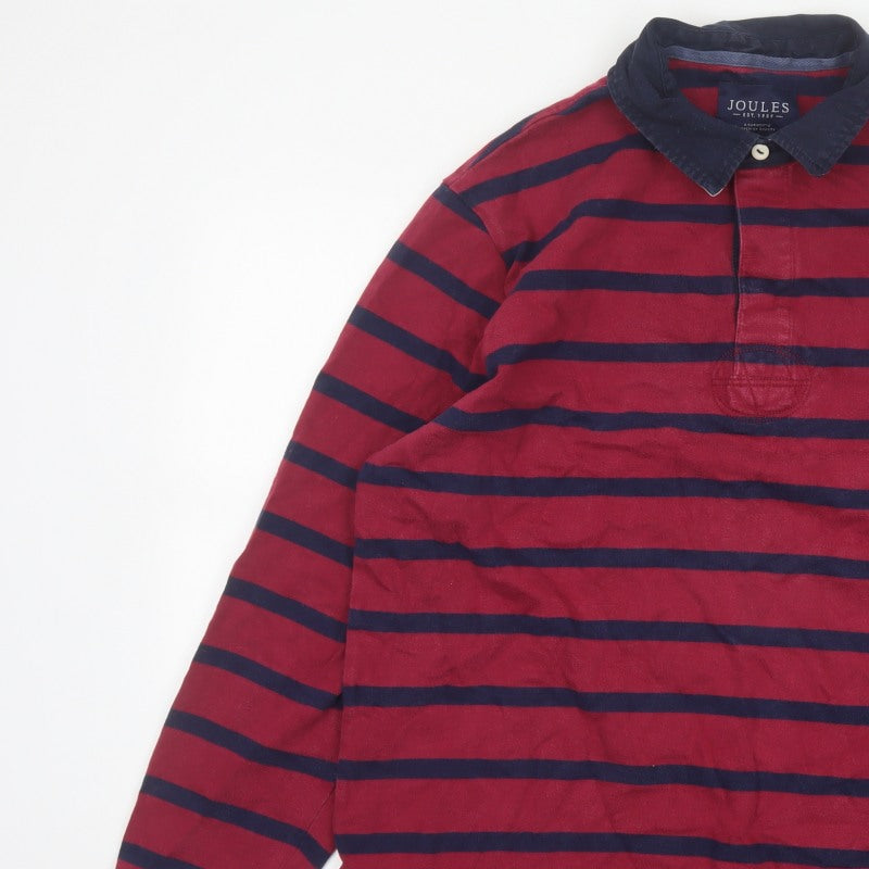 Joules Men’s Red Navy Striped Long Sleeve Rugby Polo Shirt XL