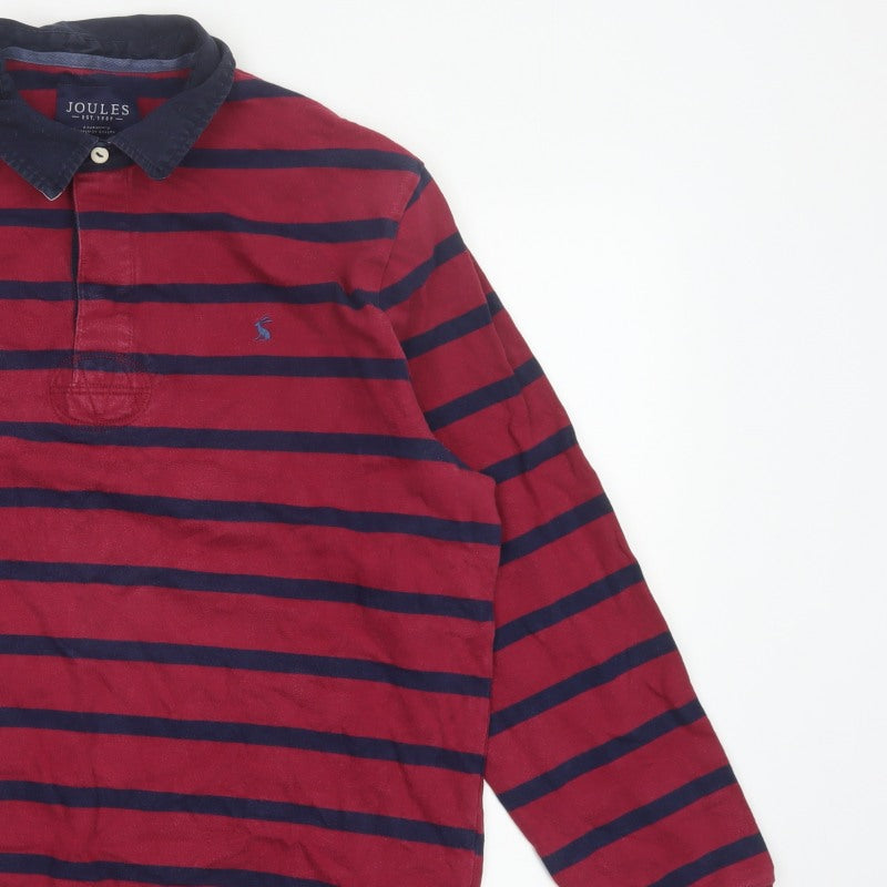 Joules Men’s Red Navy Striped Long Sleeve Rugby Polo Shirt XL