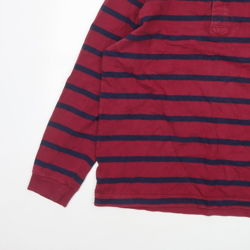 Joules Men’s Red Navy Striped Long Sleeve Rugby Polo Shirt XL
