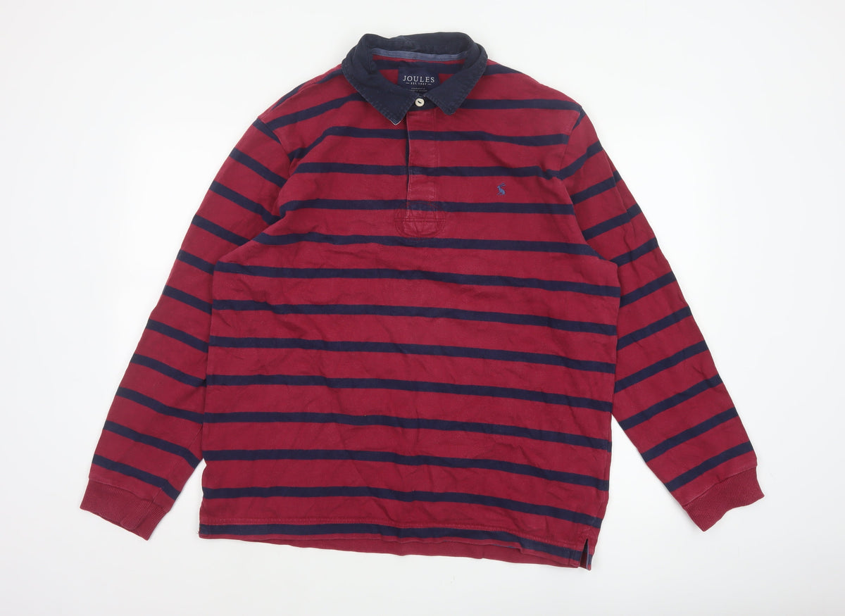 Joules Men’s Red Navy Striped Long Sleeve Rugby Polo Shirt XL